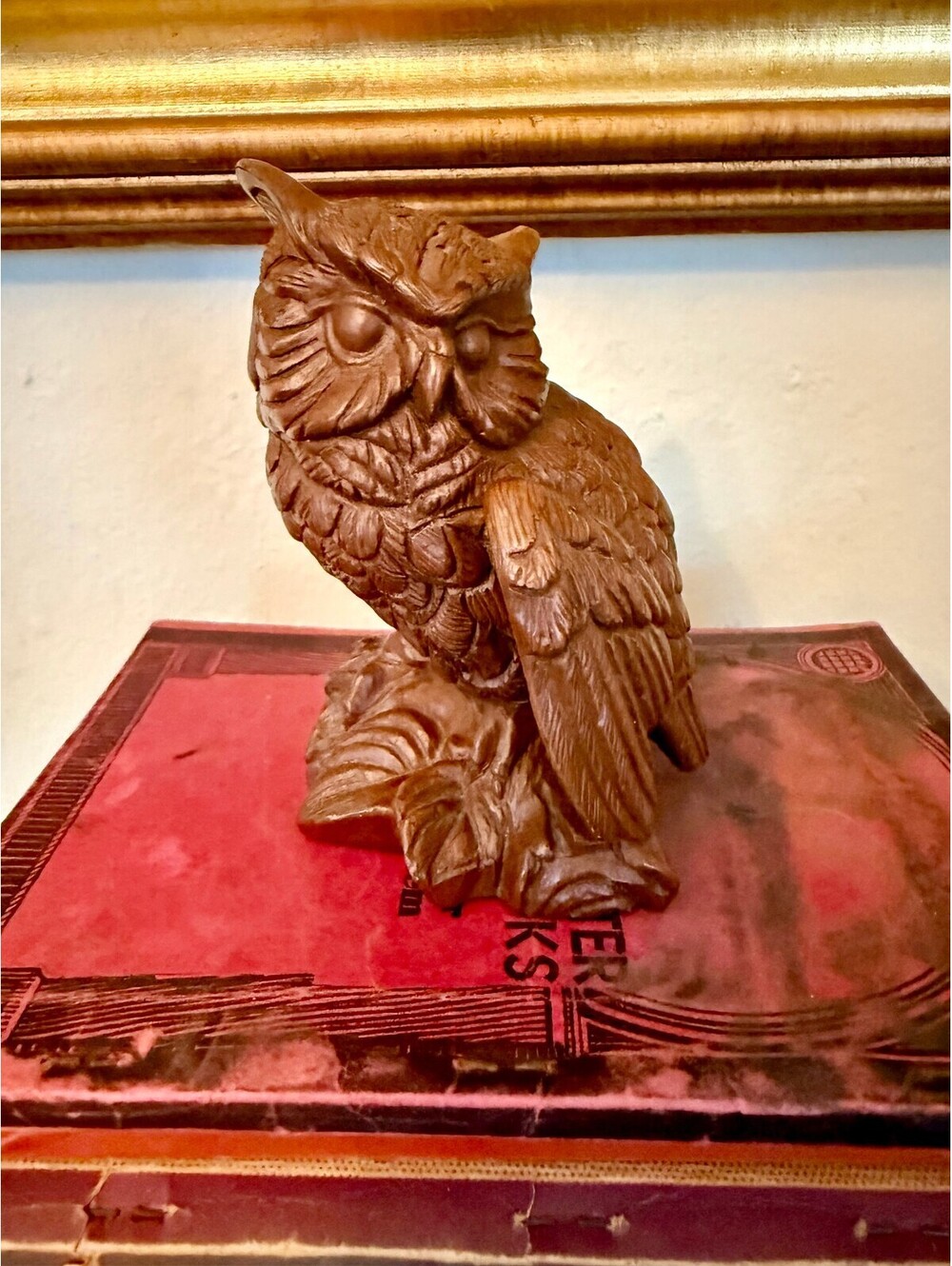 Vintage Carved Owl Figurine Red Mill Mfg. Pecan Shell Resin Handcrafted Owl USA